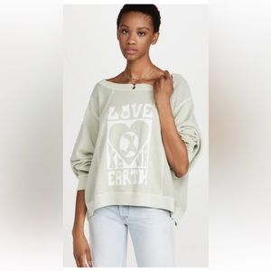 NWOT FREE PEOPLE TERRA SLOGAN sweatshirt size Large color army combo